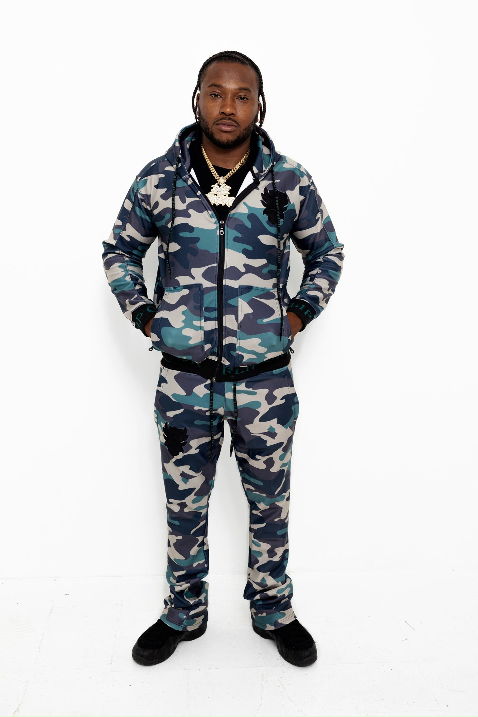 Flip Or Fall Off Camo Stacked Sweatpants