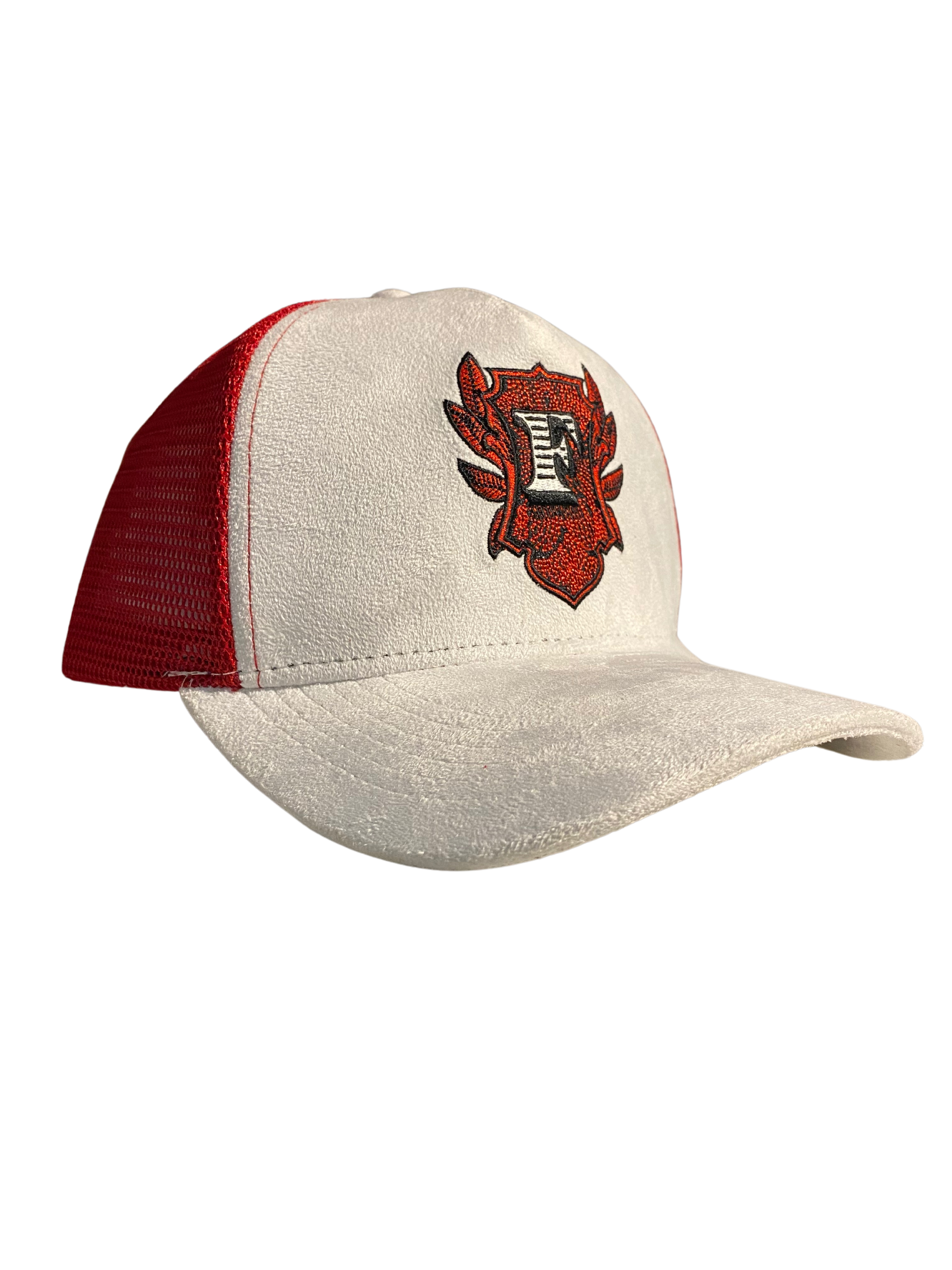Flip Or Fall Off White & Red Suede Trucker Hat