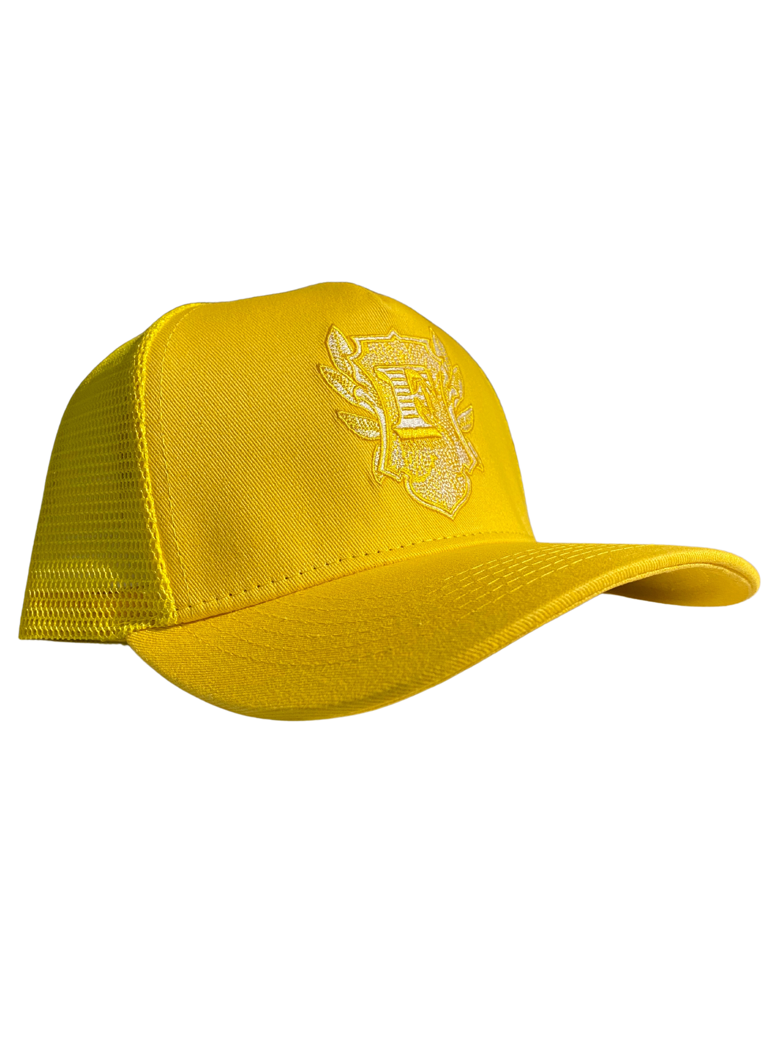 Flip Or Fall Off Yellow Suede Trucker Hat