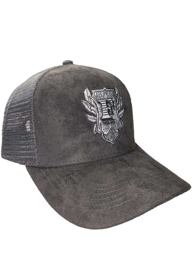 Flip Or Fall Off Black & White Suede Trucker Hat