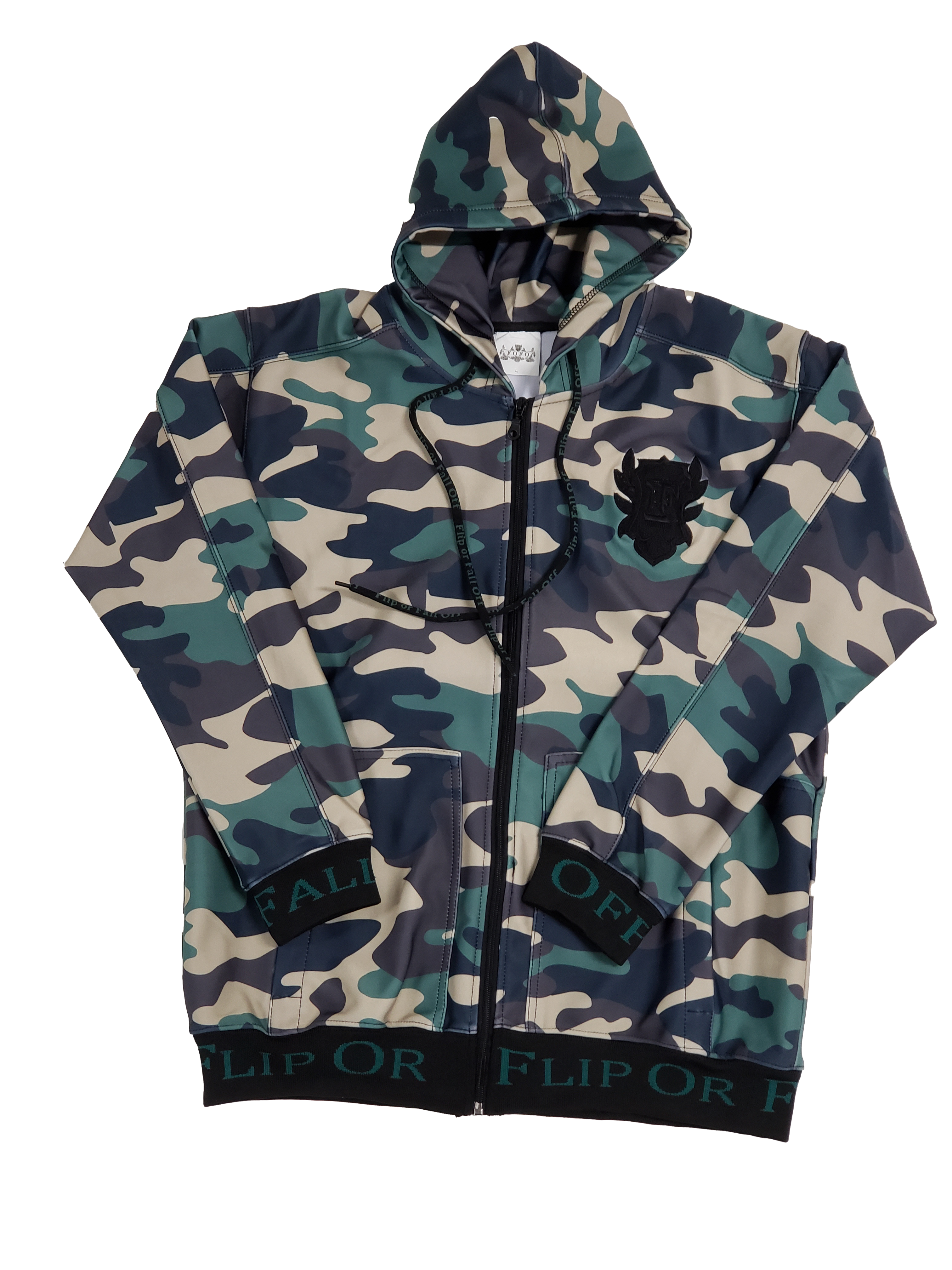 Flip Or Fall Off Camo Zipped Hoodie Stacked