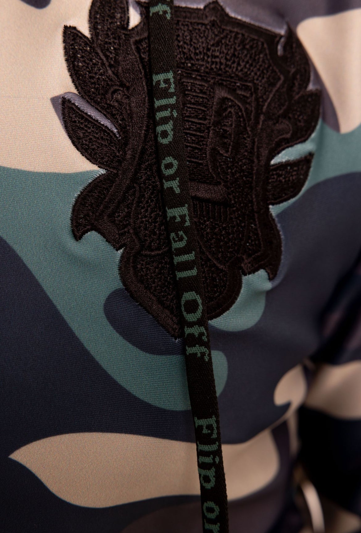 Flip Or Fall Off Camo Zipped Hoodie Stacked