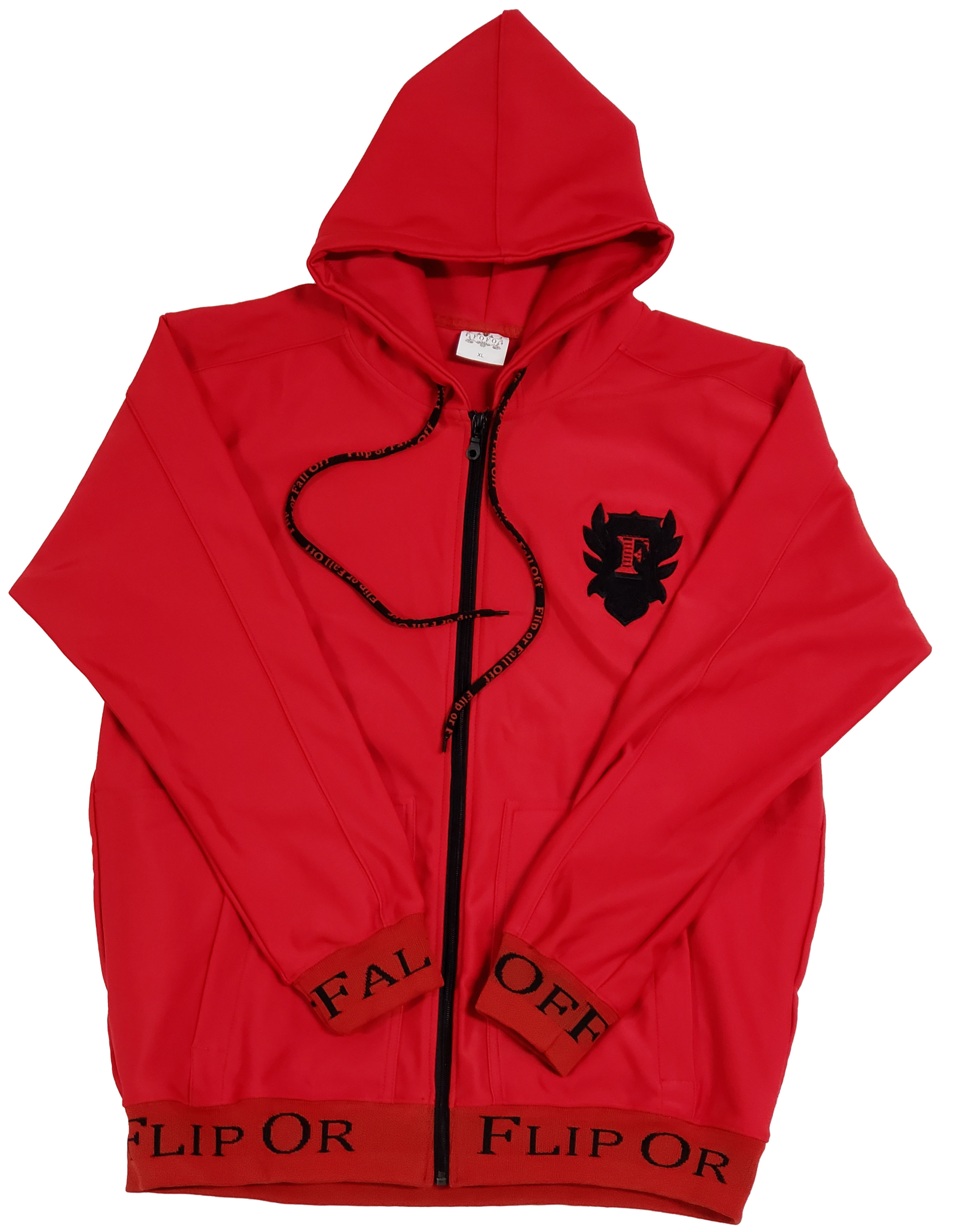 Flip Or Fall Off Red & Black Zipped Hoodie Stacked