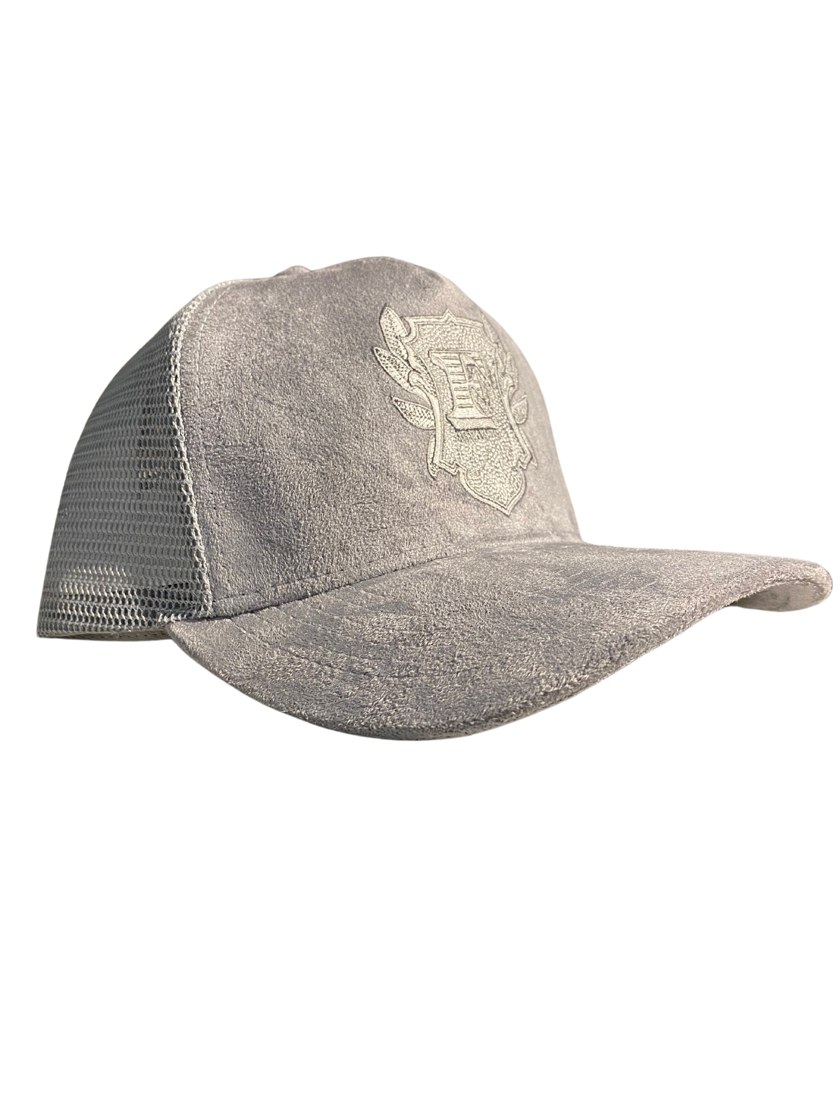 Flip Or Fall Off Grey On Grey Suede Trucker Hat