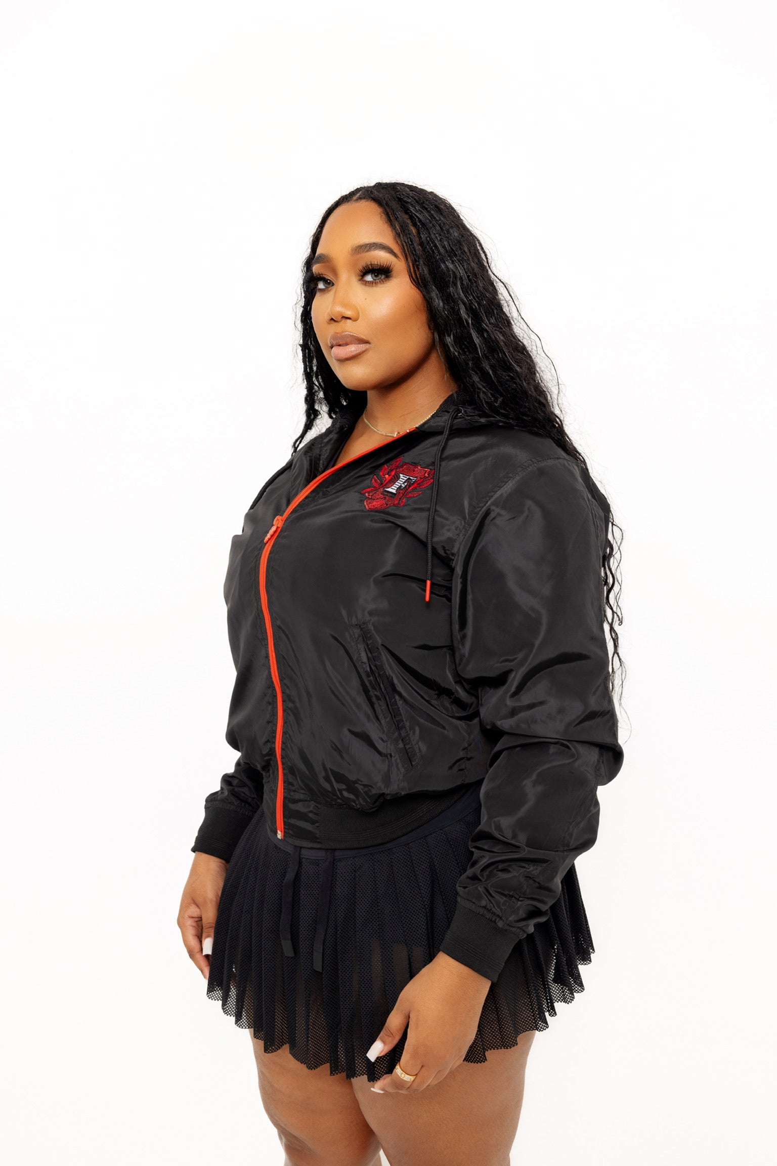 Flip Or Fall Off Black & Red Wind Breaker with Hood