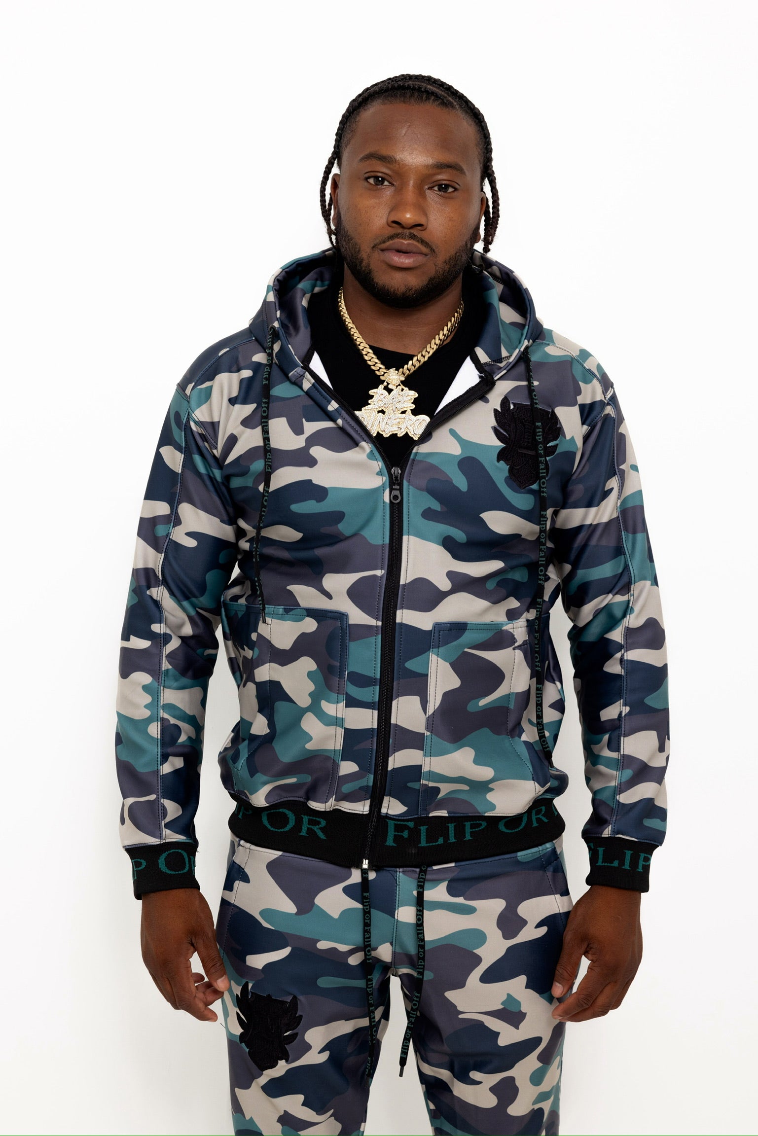 Flip Or Fall Off Camo Zipped Hoodie Stacked