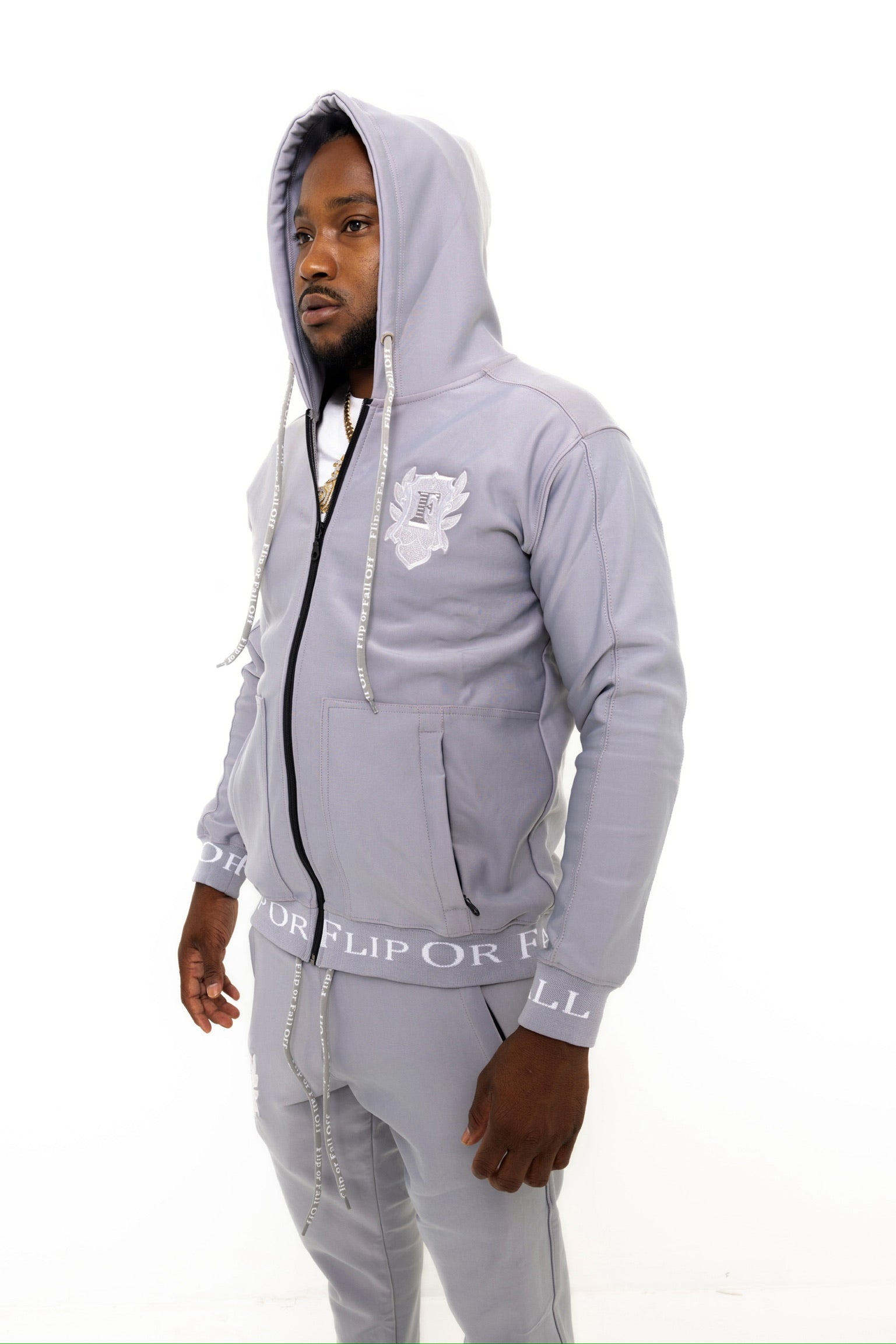 Flip Or Fall Off Grey Stacked Sweatsuit