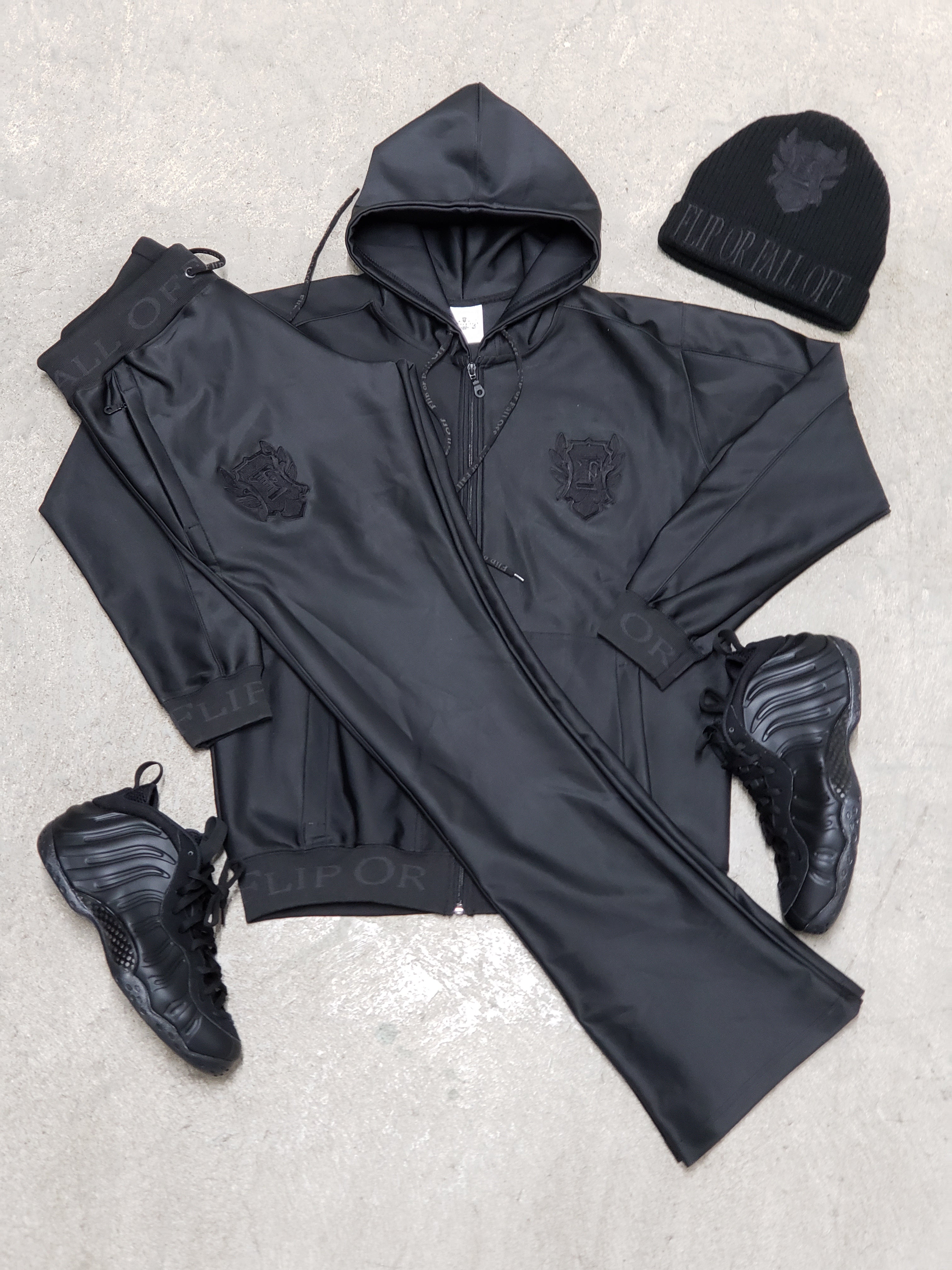 Flip Or Fall Off Black Stacked Sweatsuit