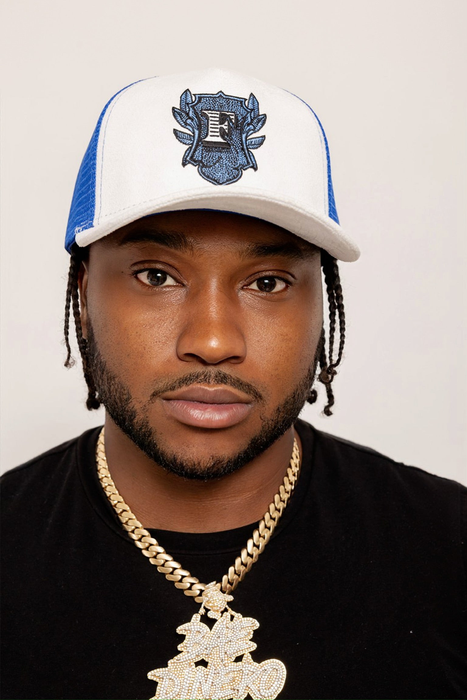 Flip Or Fall Off White & Blue Suede Trucker Hat