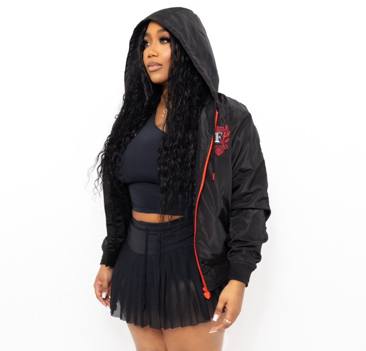 Flip Or Fall Off Black & Red Wind Breaker with Hood