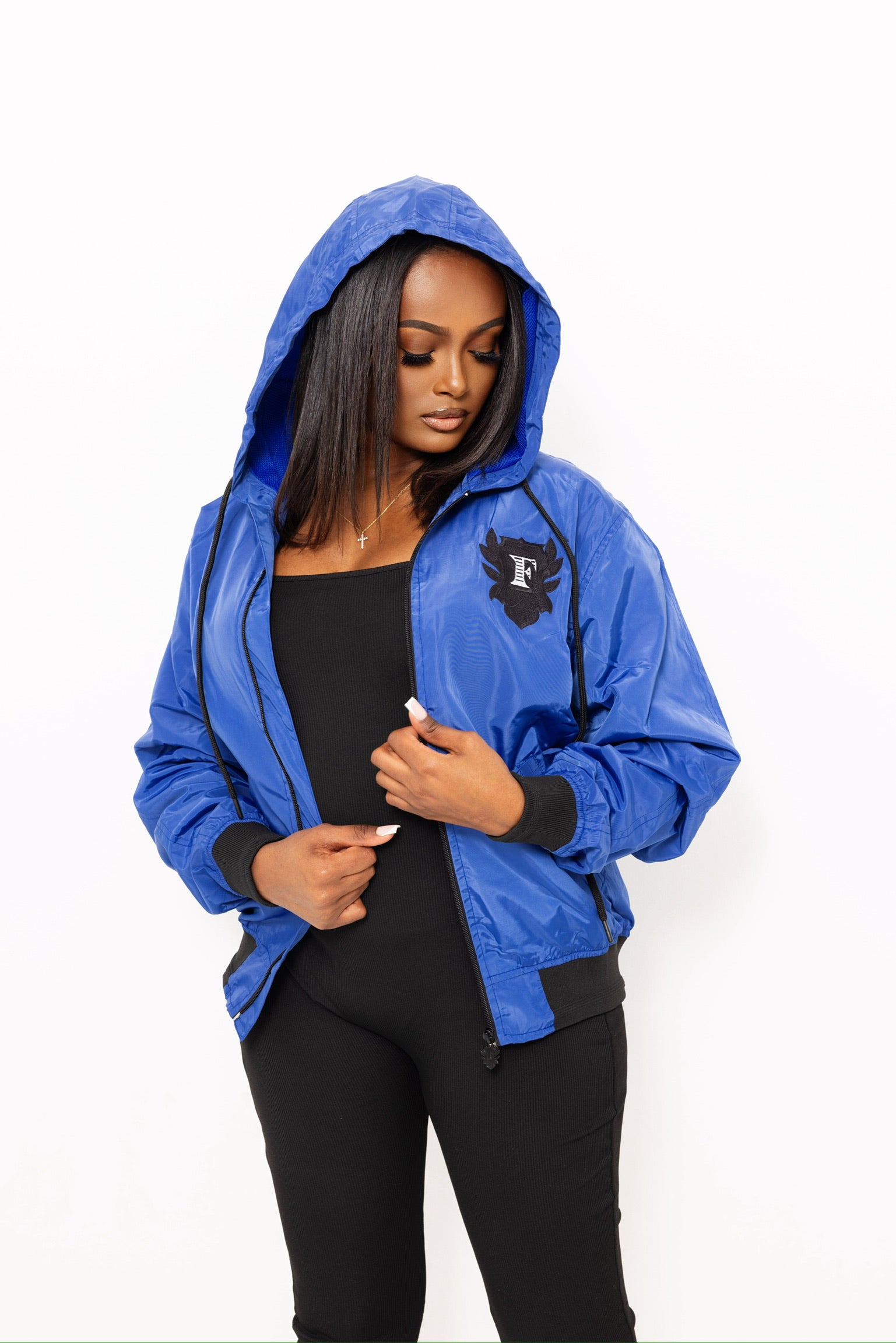 Flip Or Fall Off Blue & Black Wind Breaker with Hood