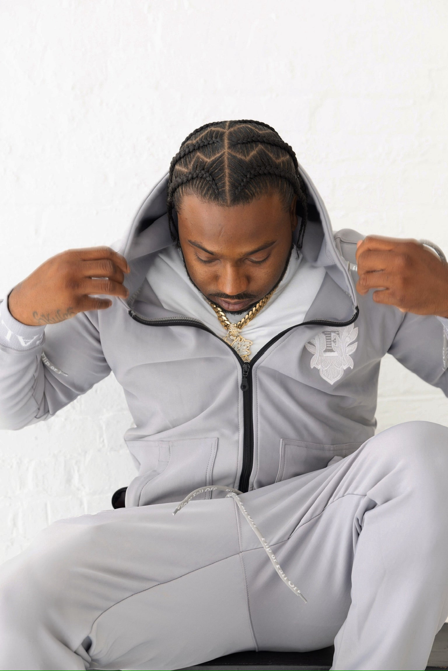 Flip Or Fall Off Grey Stacked Sweatsuit