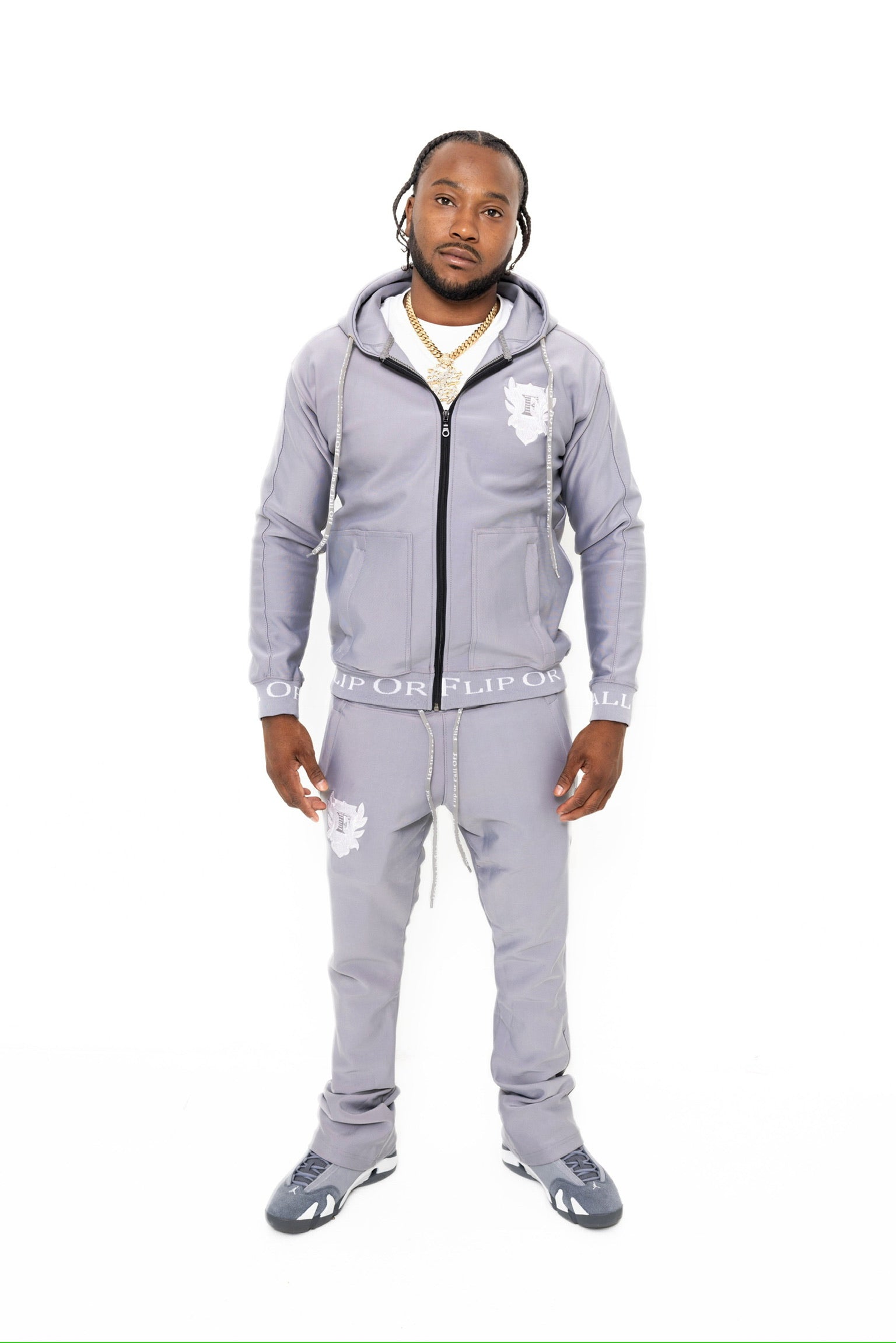 Flip Or Fall Off Grey Stacked Sweatsuit