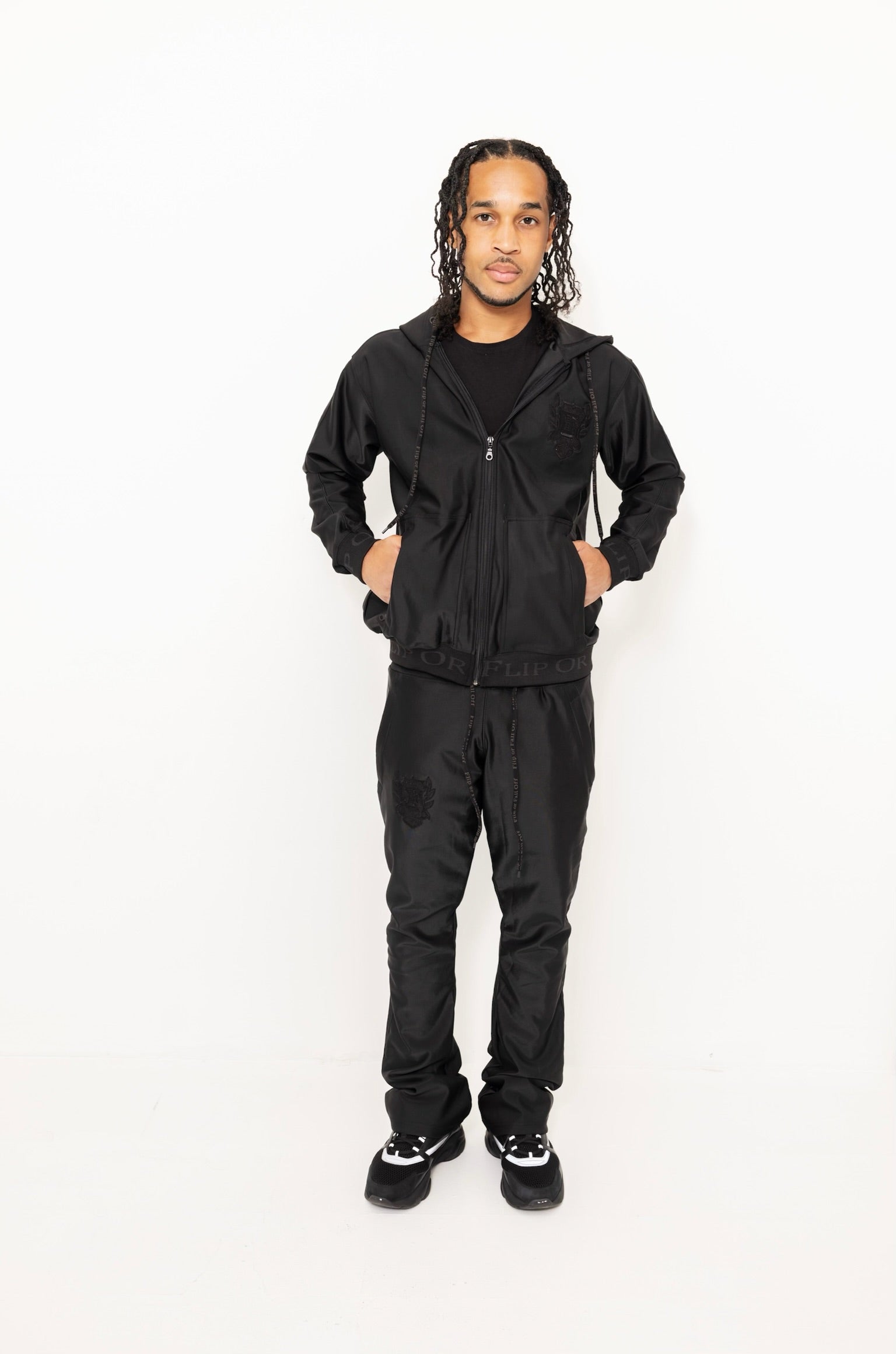 Flip Or Fall Off Black Stacked Sweatsuit