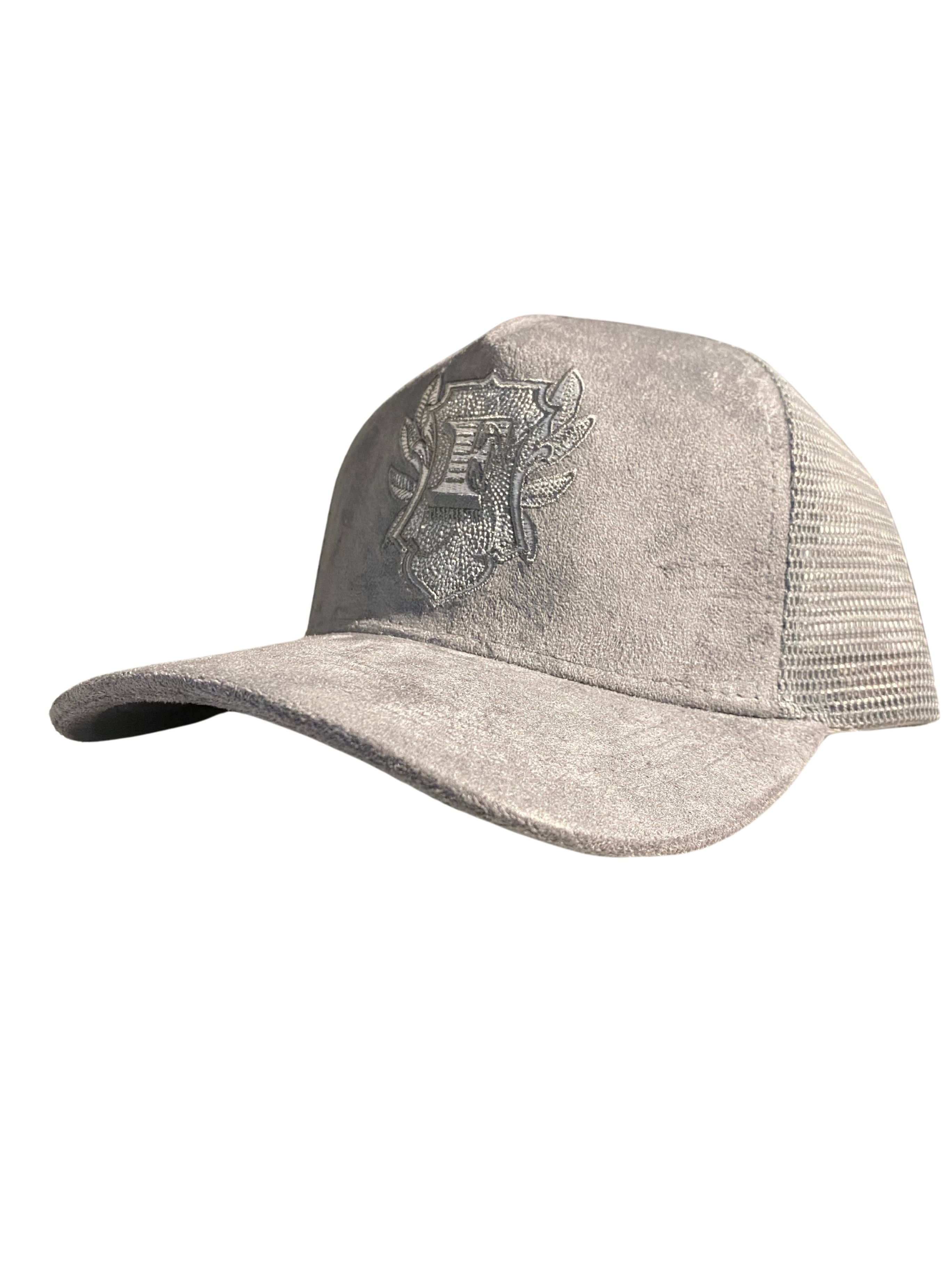 Flip Or Fall Off Grey On Grey Suede Trucker Hat