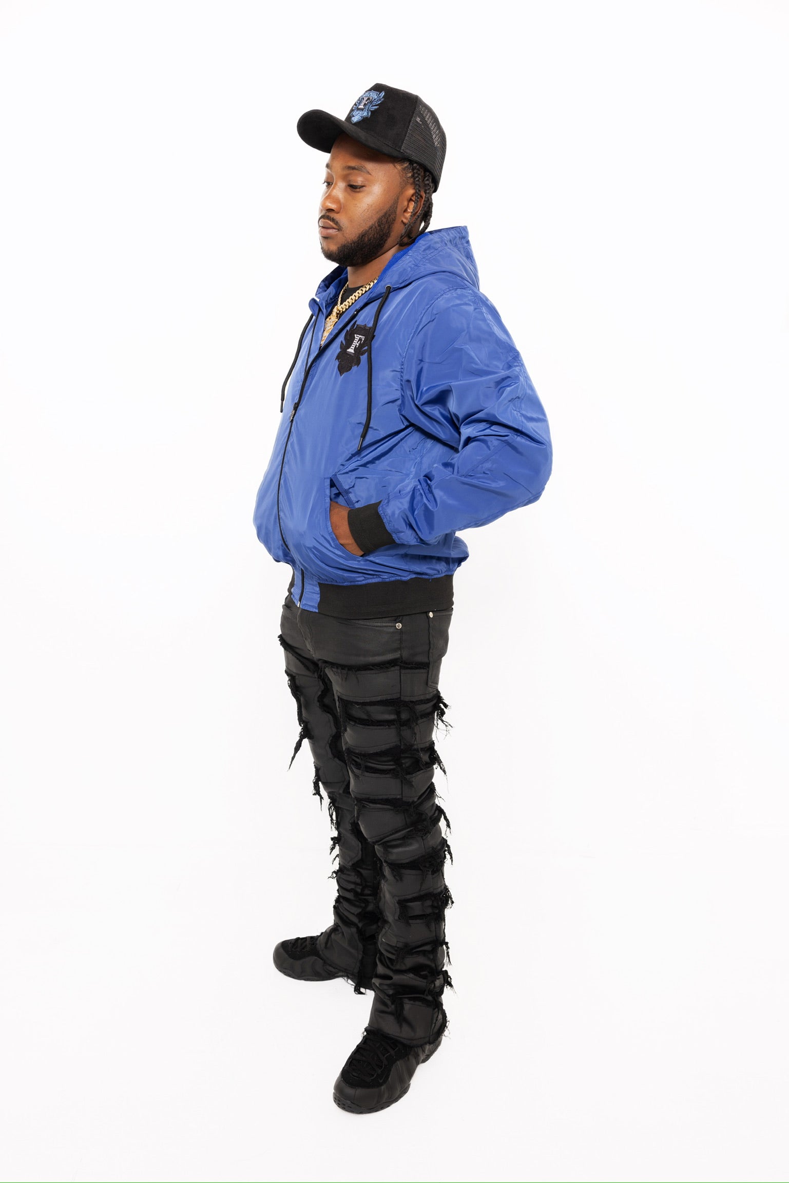 Flip Or Fall Off Blue & Black Wind Breaker with Hood