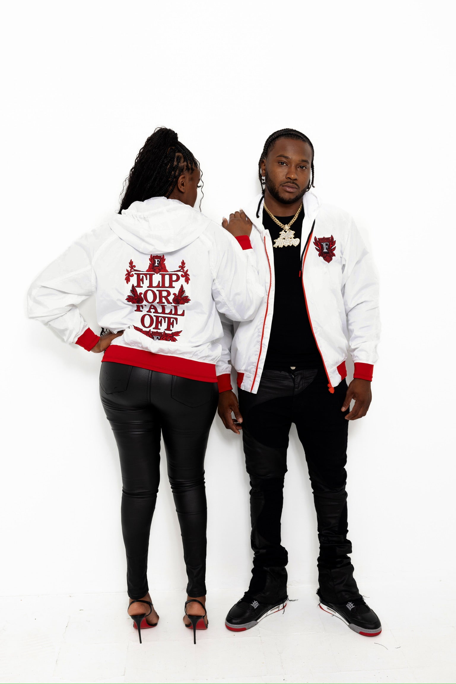 Flip Or Fall Off White & Red Wind Breaker with Hood