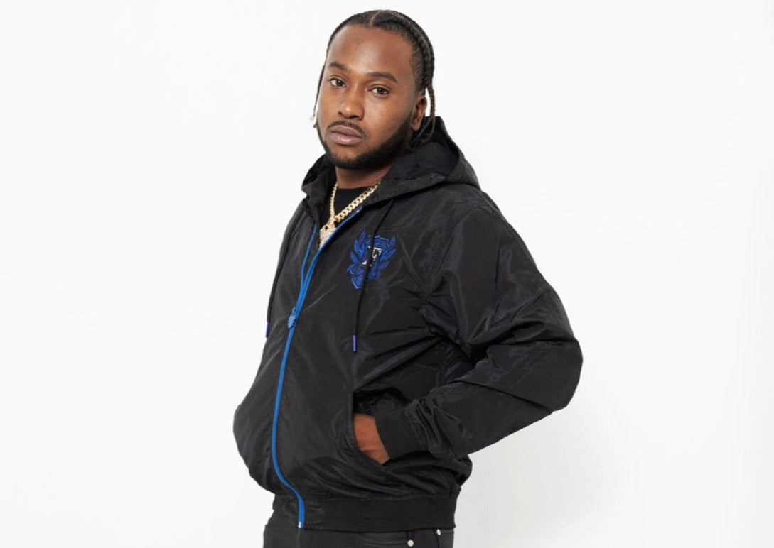 Flip Or Fall Off Black & Blue Wind Breaker with Hood