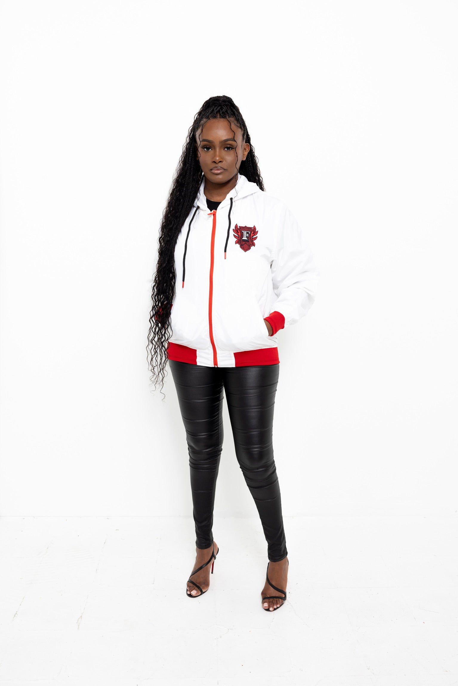 Flip Or Fall Off White & Red Wind Breaker with Hood