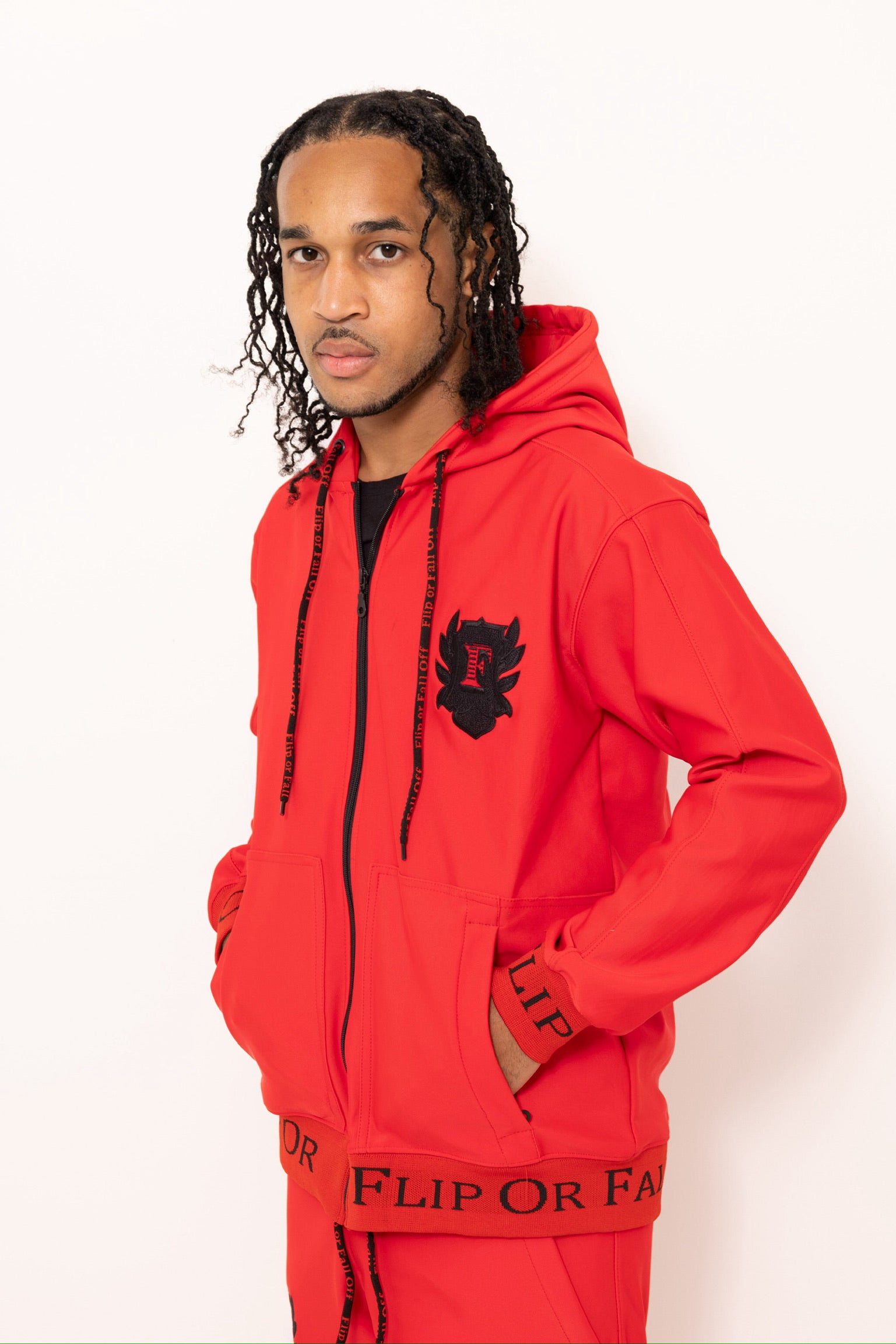 Flip Or Fall Off Red & Black Zipped Hoodie Stacked