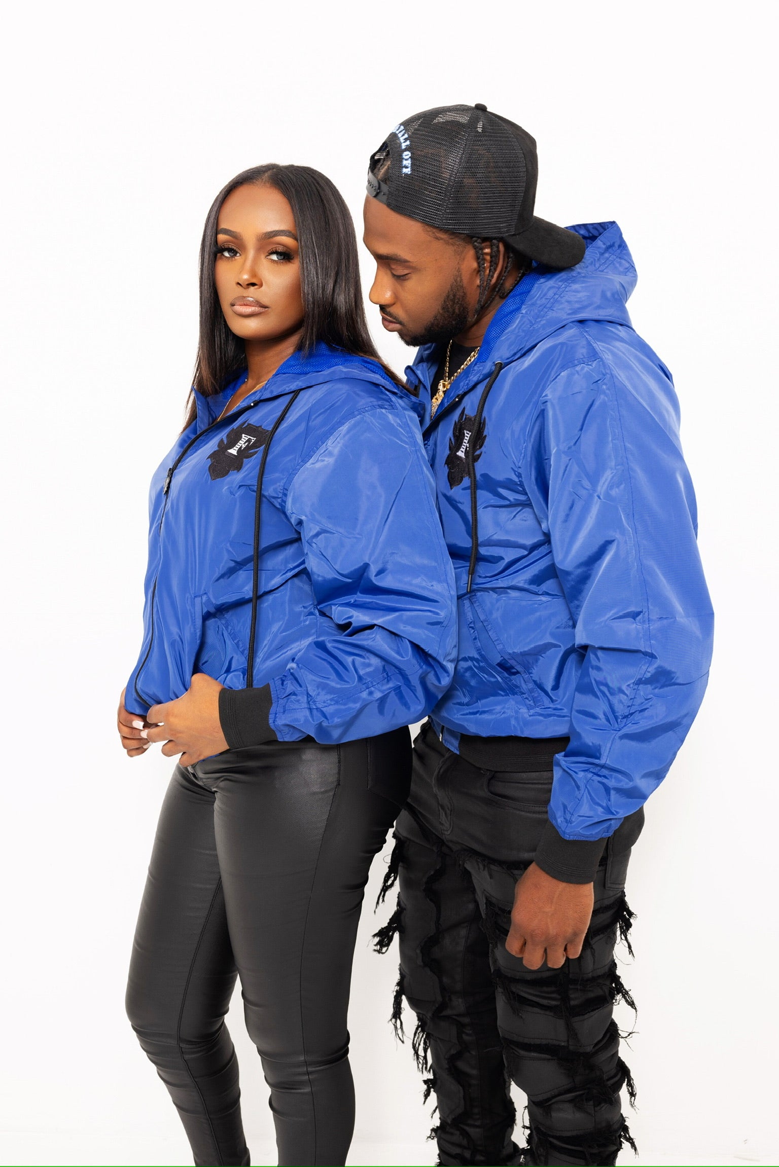 Flip Or Fall Off Blue & Black Wind Breaker with Hood