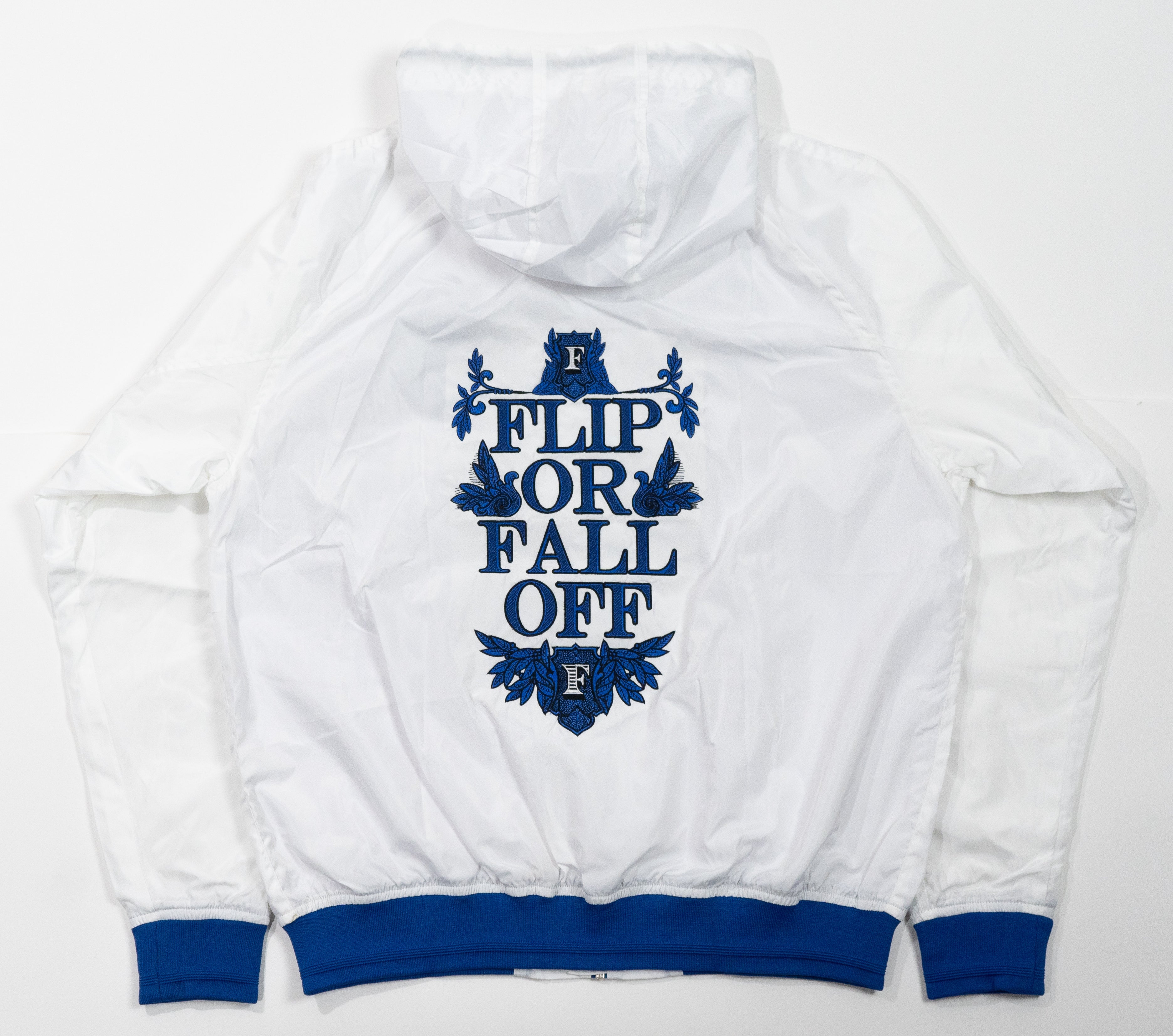 Flip Or Fall Off White & Blue Wind Breaker with Hood