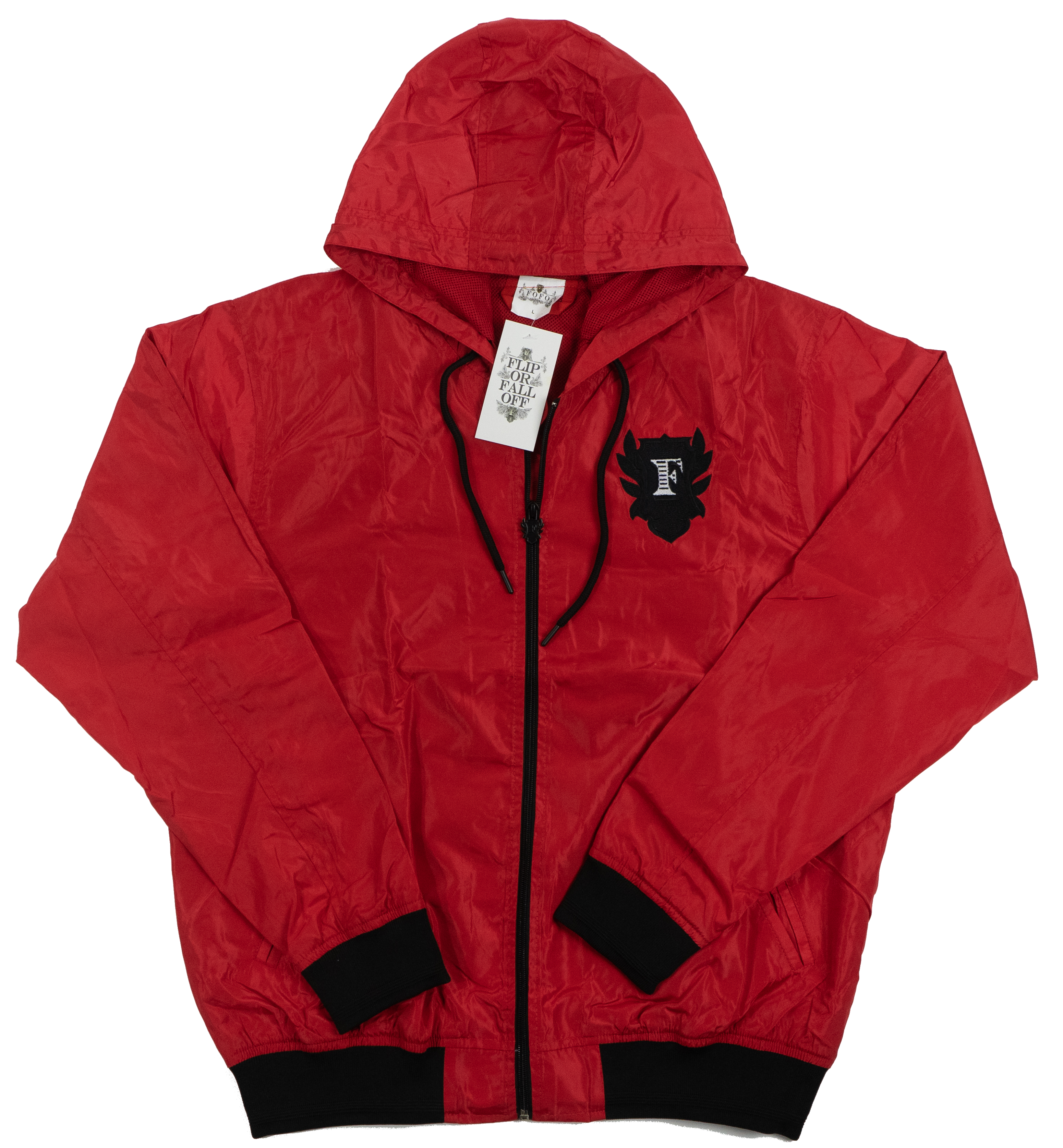 Flip Or Fall Off Red & Black Wind Breaker with Hood