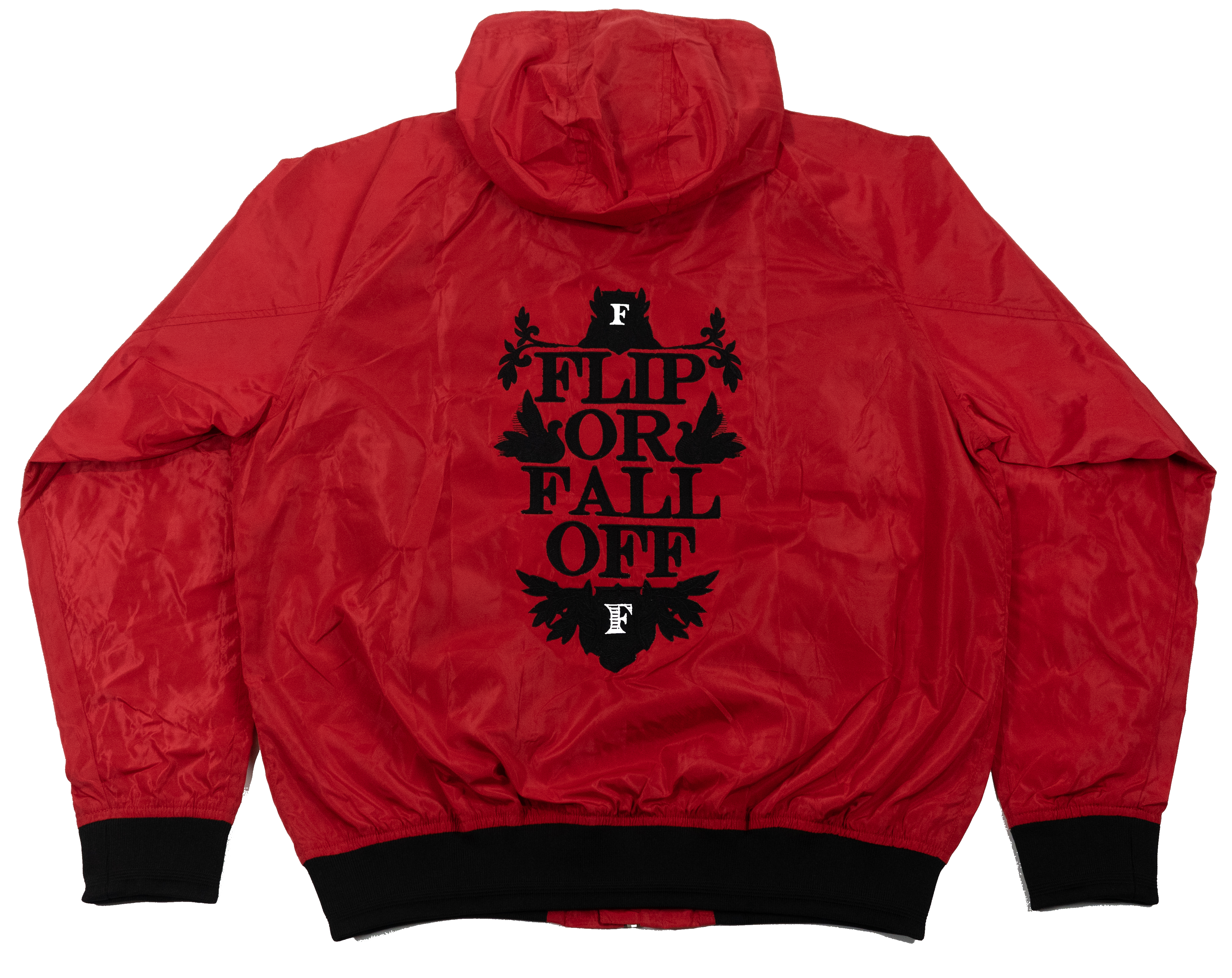 Flip Or Fall Off Red & Black Wind Breaker with Hood