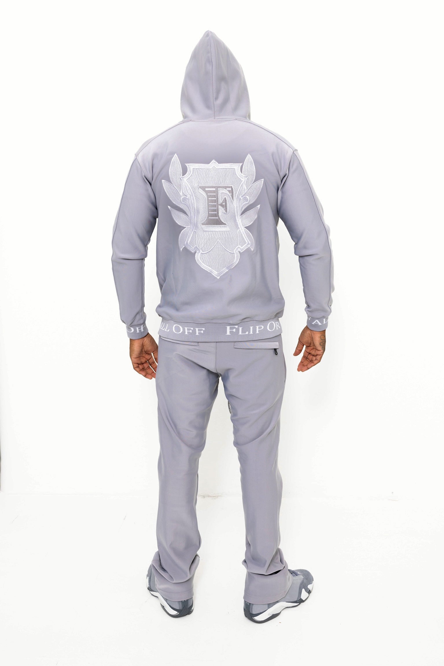 Flip Or Fall Off Grey Stacked Sweatsuit