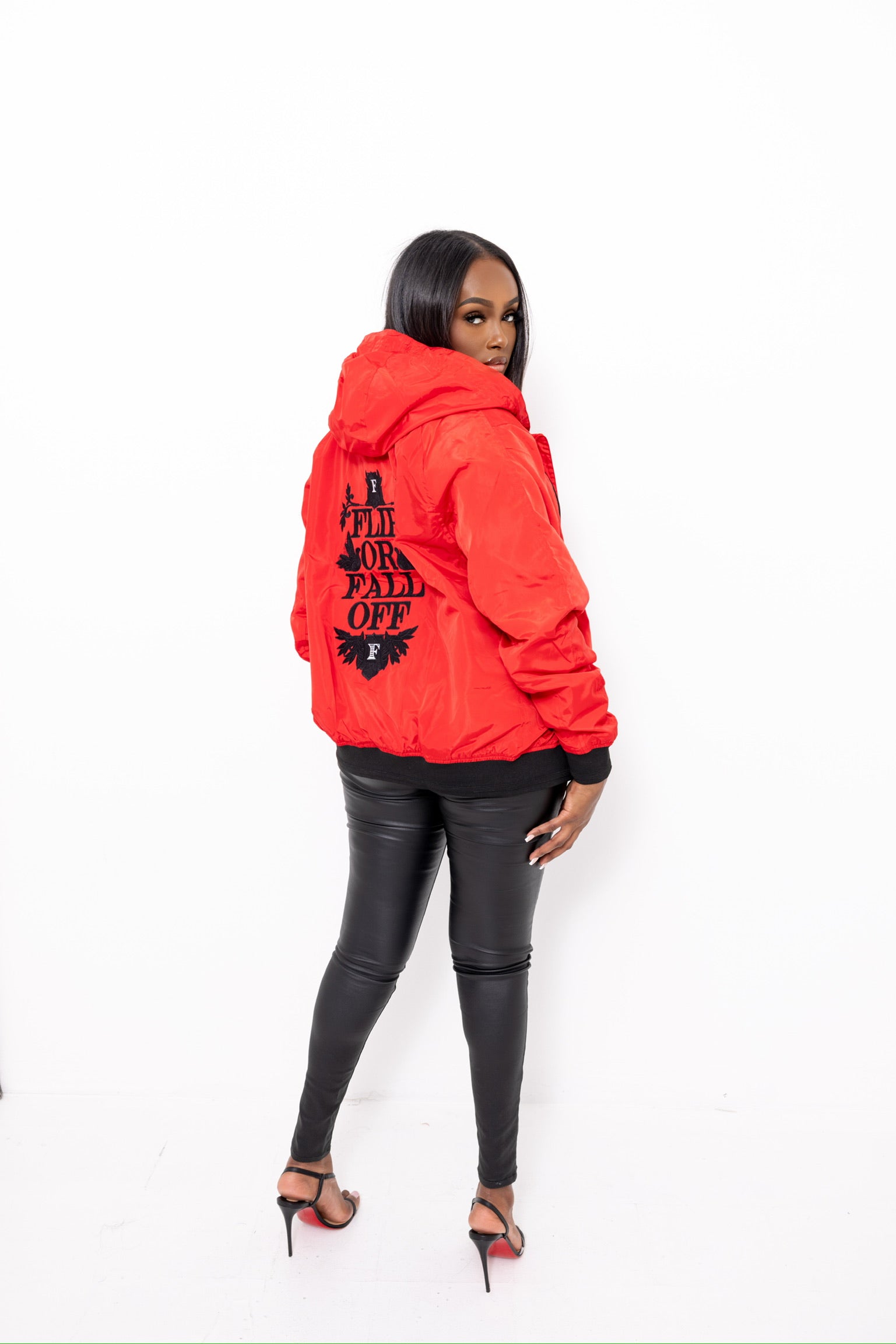 Flip Or Fall Off Red & Black Wind Breaker with Hood