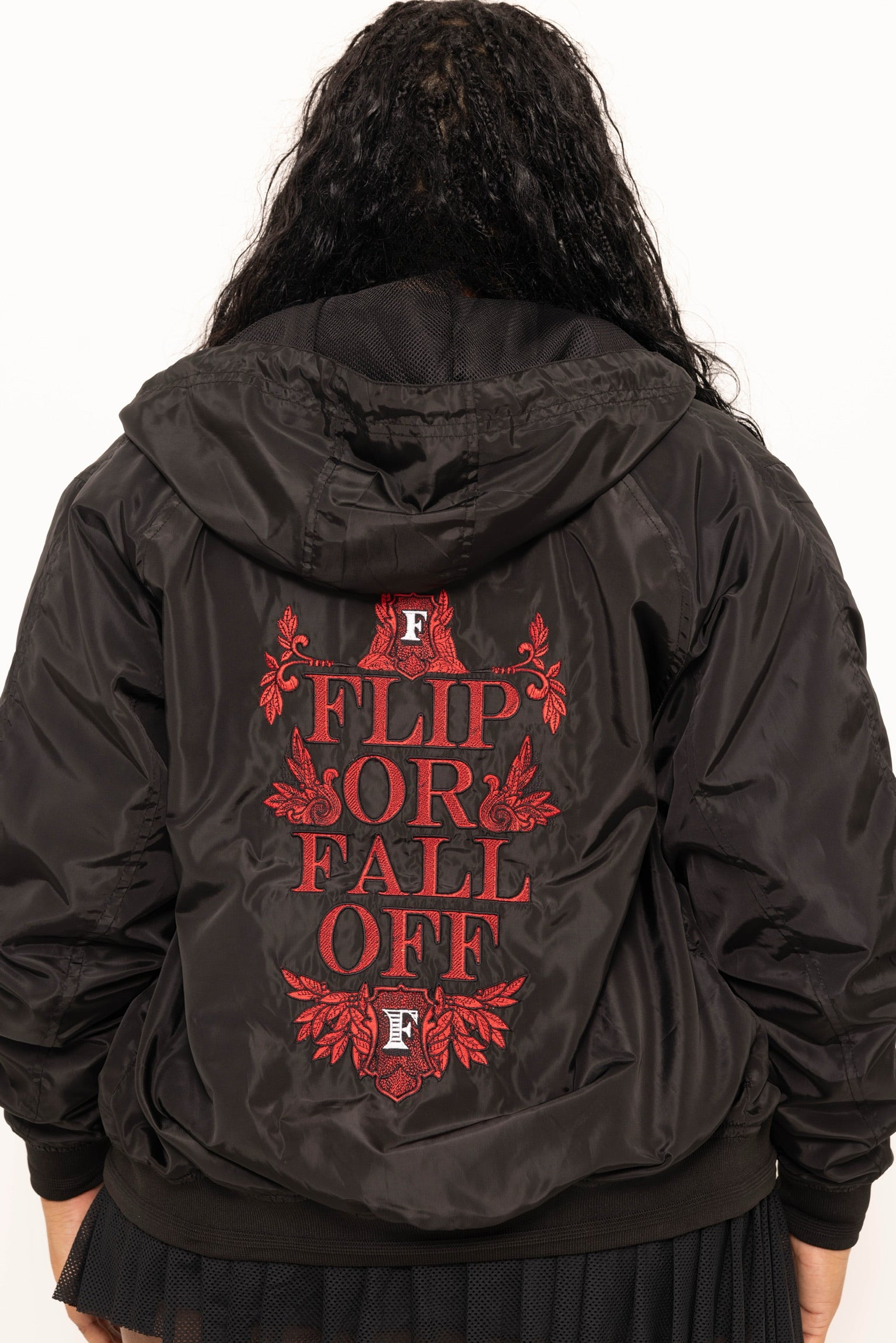 Flip Or Fall Off Black & Red Wind Breaker with Hood