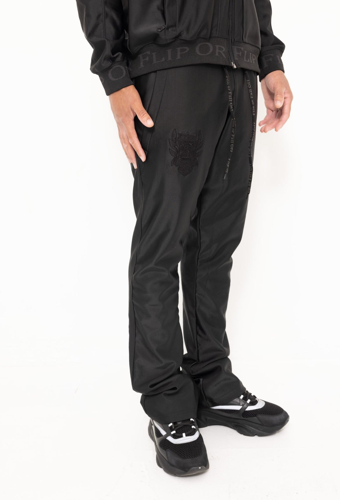 Flip Or Fall Off Black Stacked Sweatpants