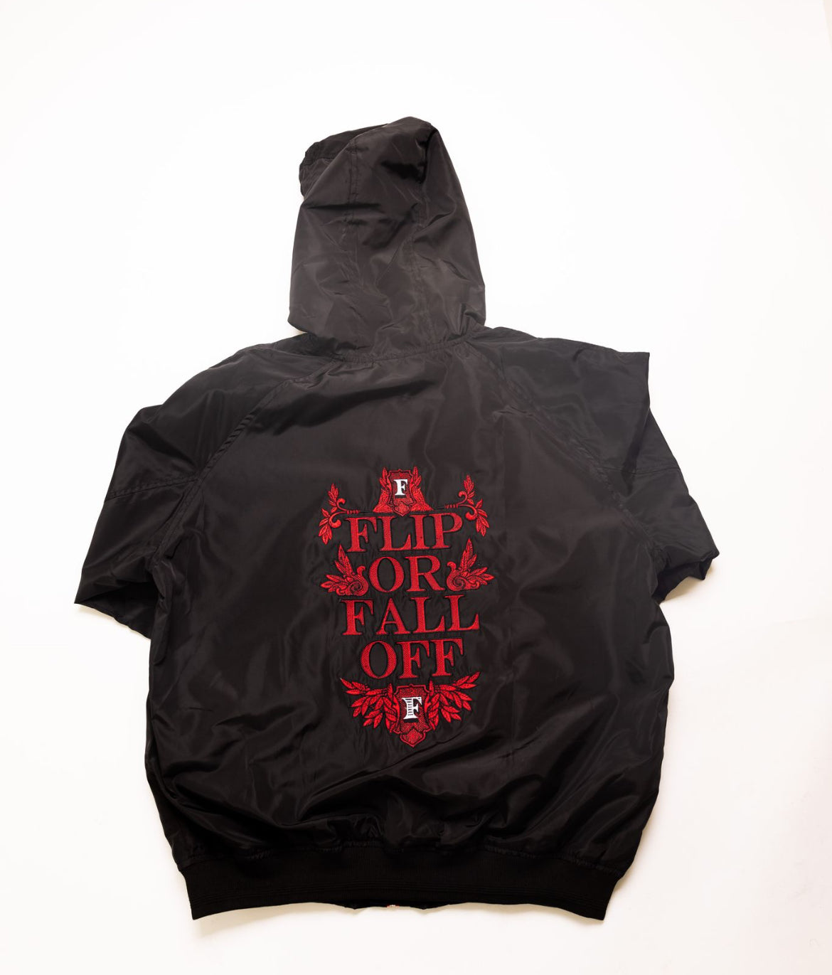 Flip Or Fall Off Black & Red Wind Breaker with Hood