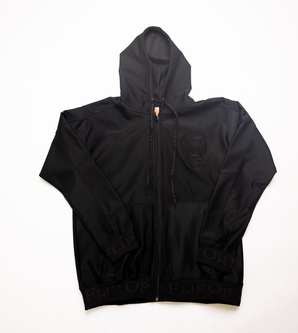 Flip Or Fall Off Black Zipped Hoodie Stacked