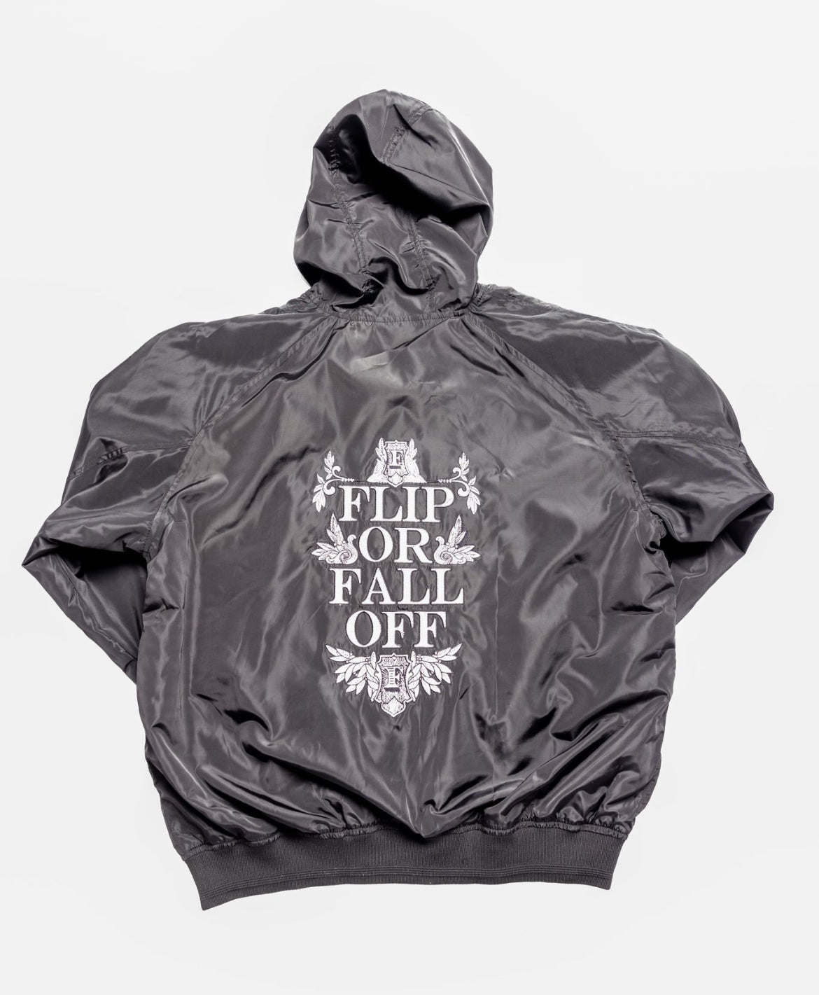 Flip Or Fall Off Black & White Wind Breaker with Hood