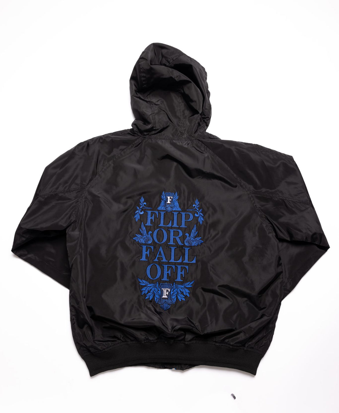 Flip Or Fall Off Black & Blue Wind Breaker with Hood